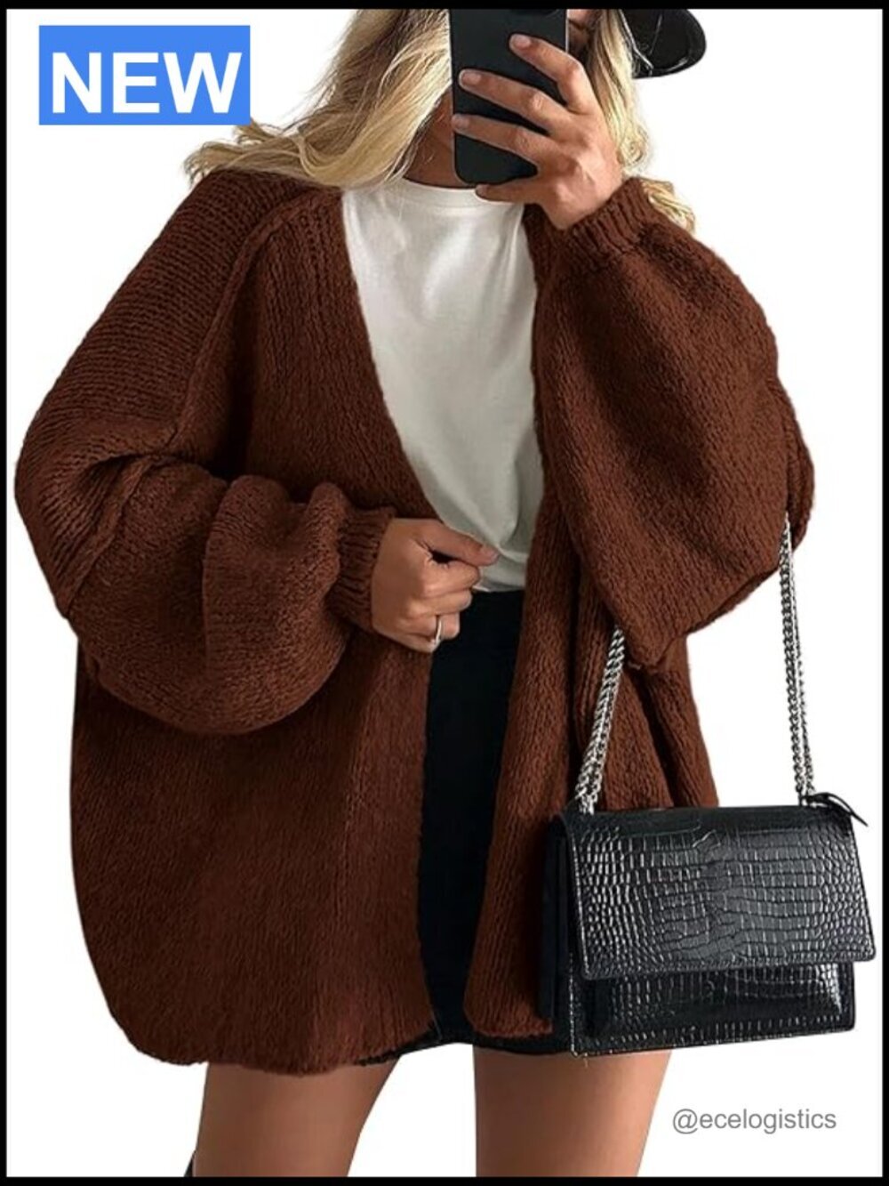 Women's Oversized Long Lantern Sleeve Knit Open Front Lightweight Cardigan